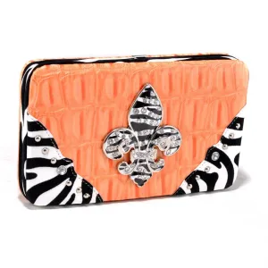 Fashion Embossed Wallet with Zebra Trim and Rhinestone