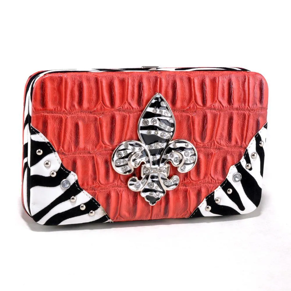 Fashion Embossed Wallet with Zebra Trim and Rhinestone