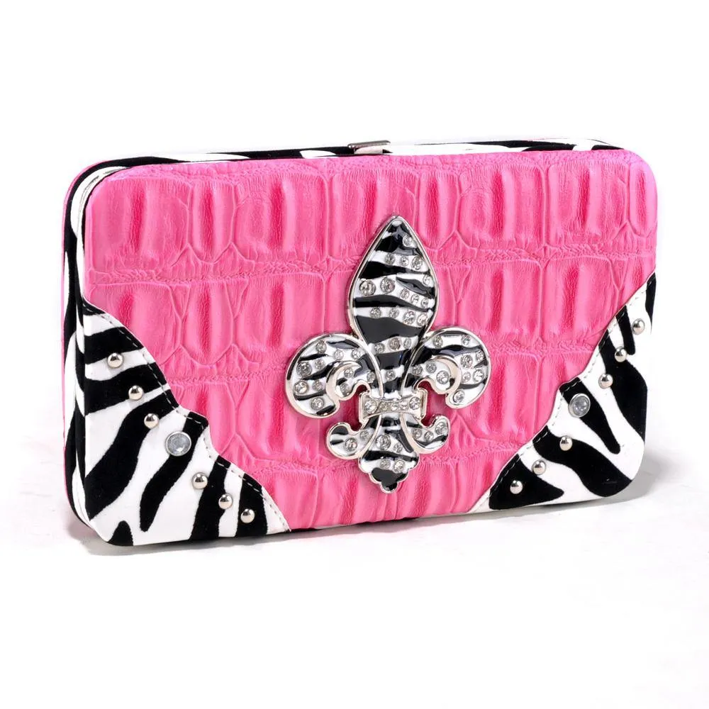 Fashion Embossed Wallet with Zebra Trim and Rhinestone