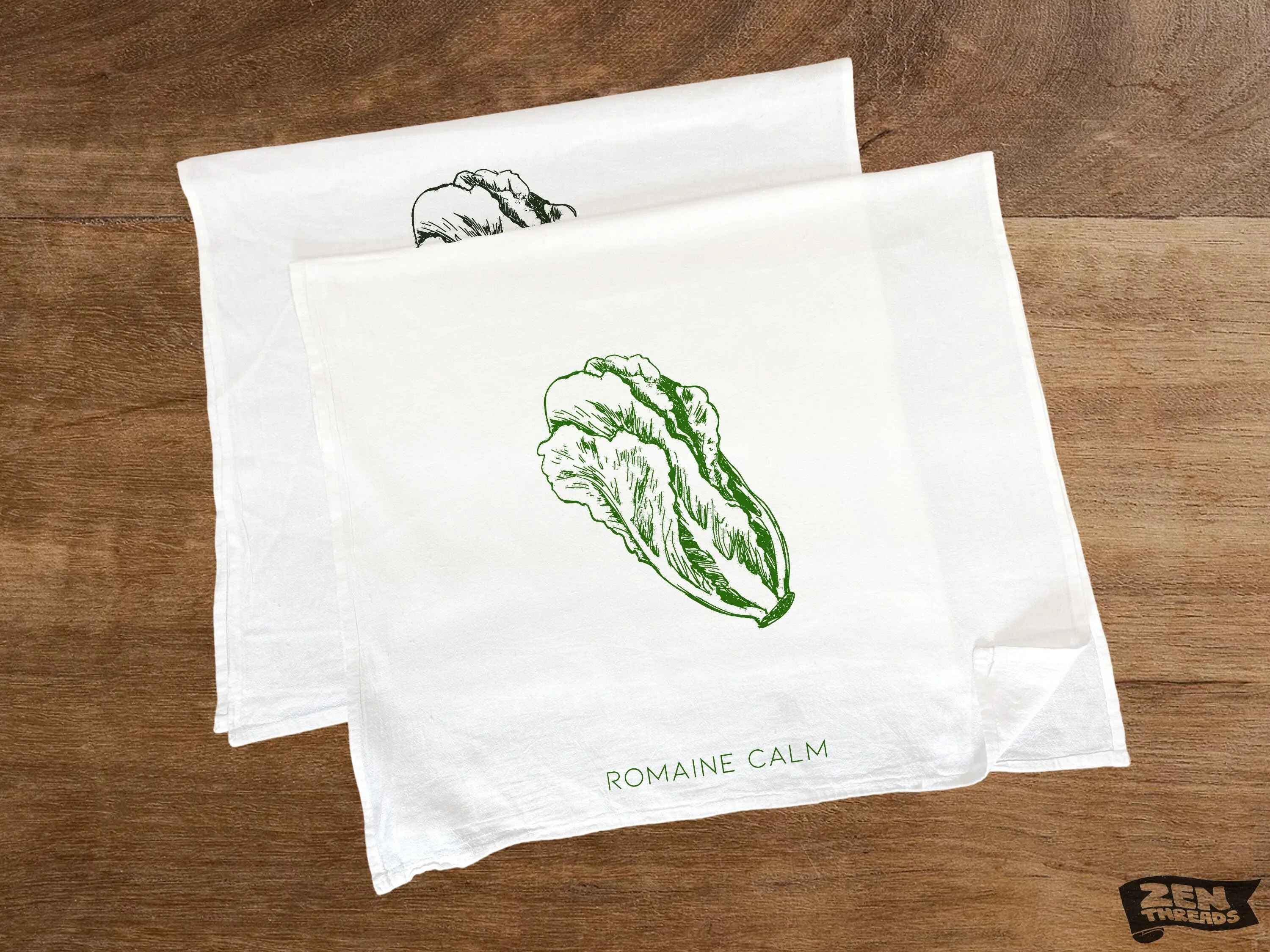 Flour Sack Kitchen Towels - Lettuce Romaine Calm - Eco-Friendly Cotton - 28x33 Inches