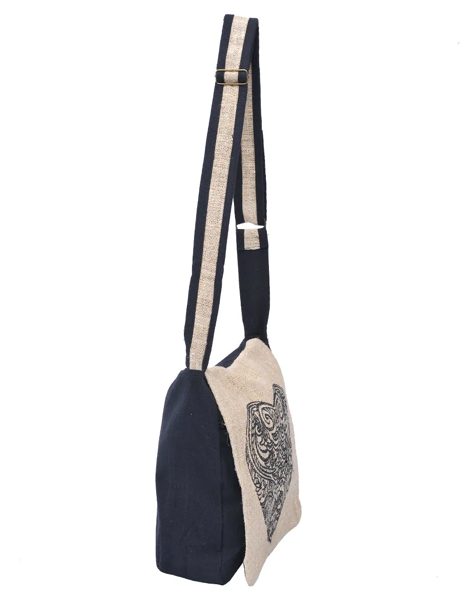 Graphic Hemp Cotton Messenger Bag Tribal Heart