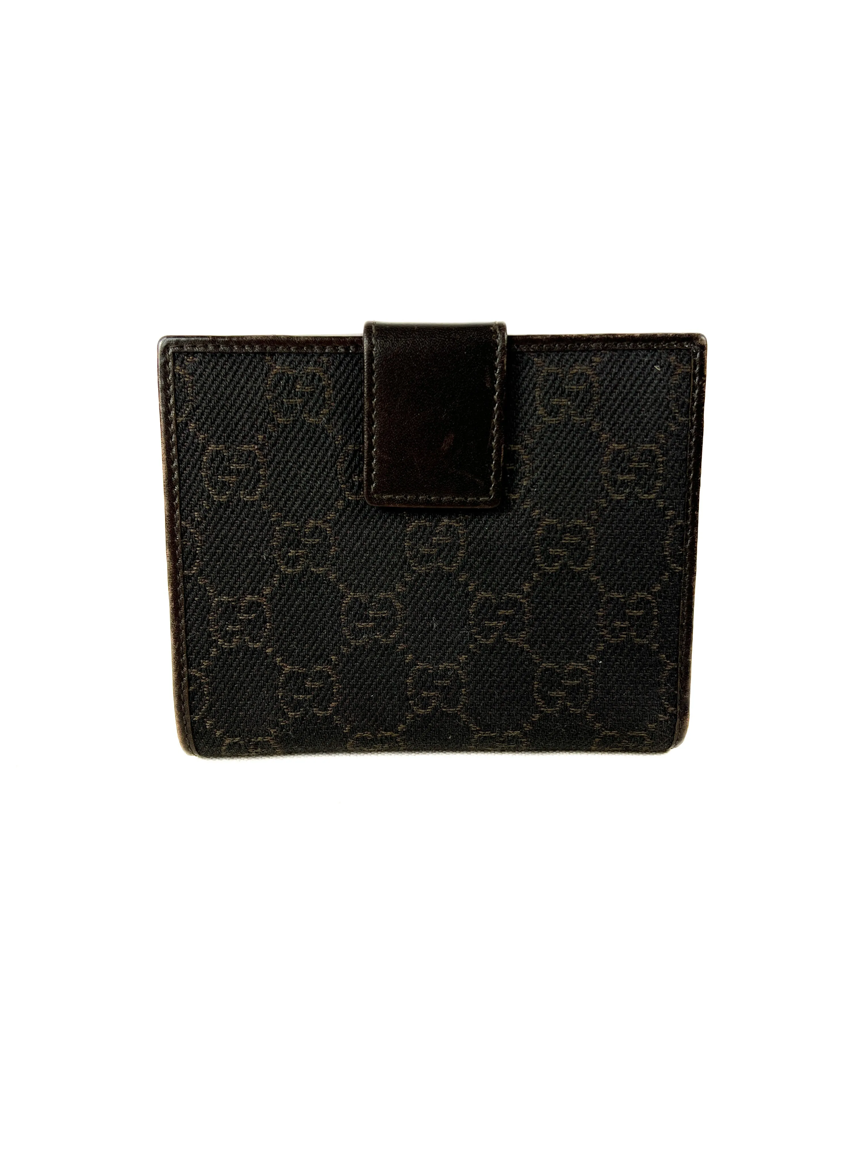 Gucci brown leather denim GG wallet