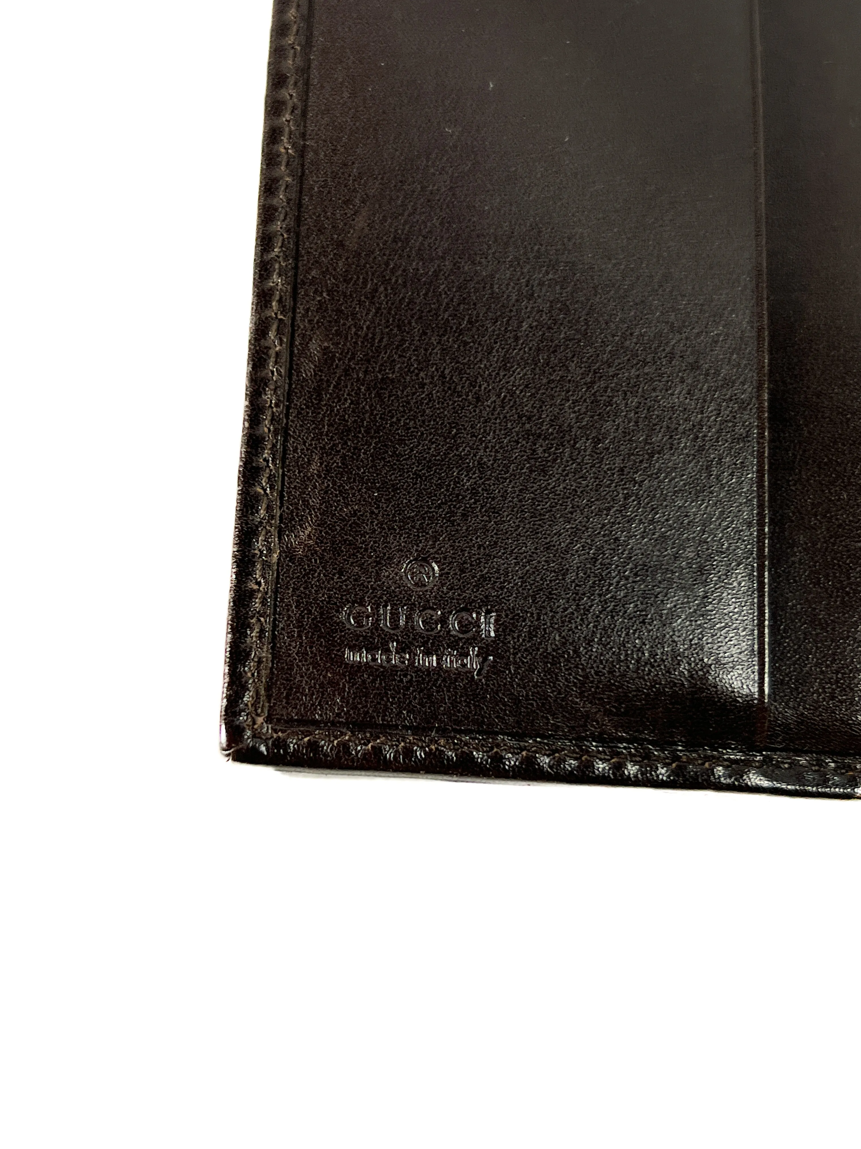 Gucci brown leather denim GG wallet