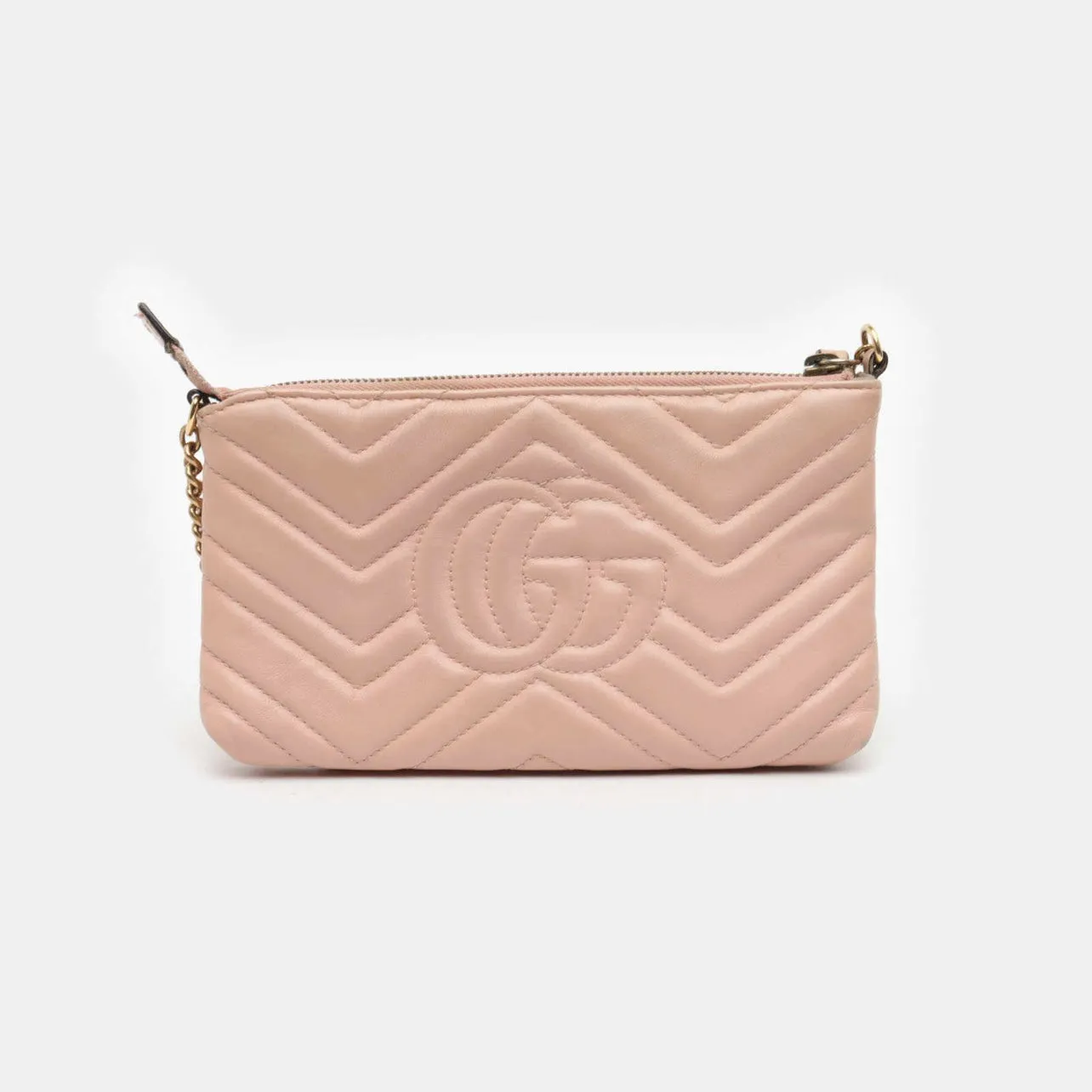 Gucci Calfskin Matelasse Mini GG Marmont Chain Bag Perfect Pink