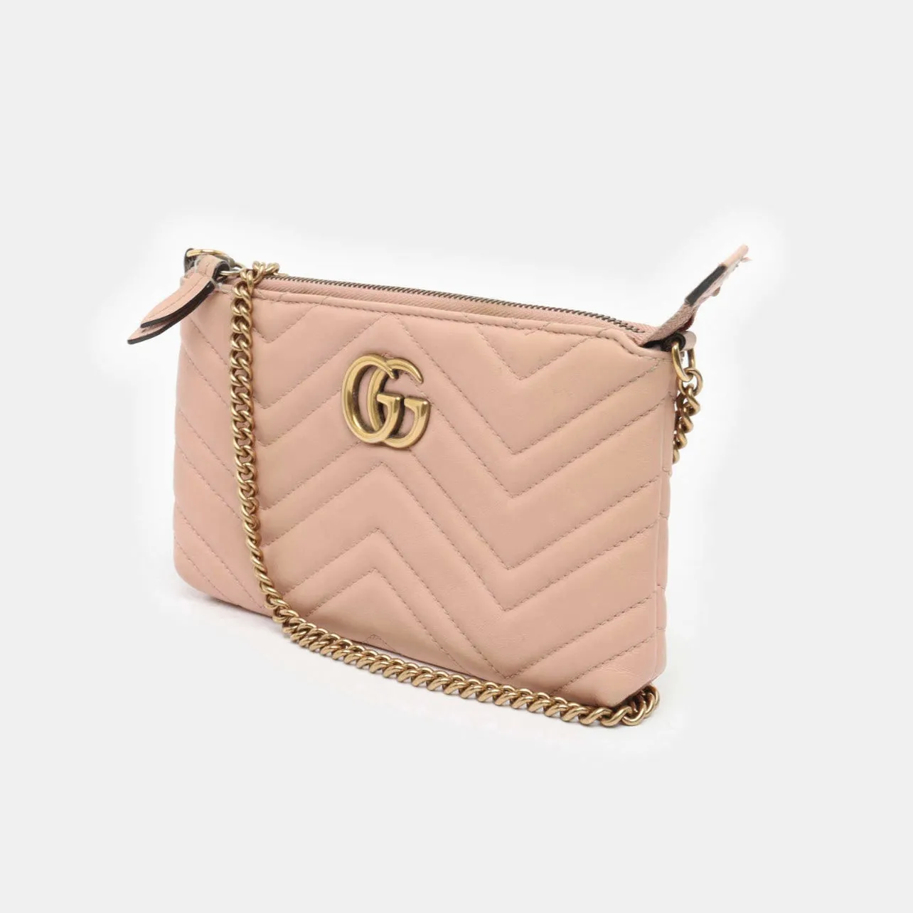 Gucci Calfskin Matelasse Mini GG Marmont Chain Bag Perfect Pink