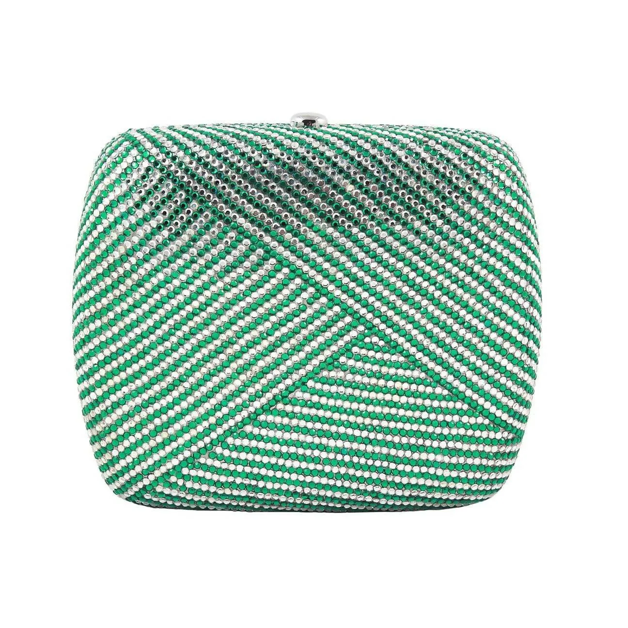 JUDITH LEIBER Green and Clear Striped Rhinestone Clutch