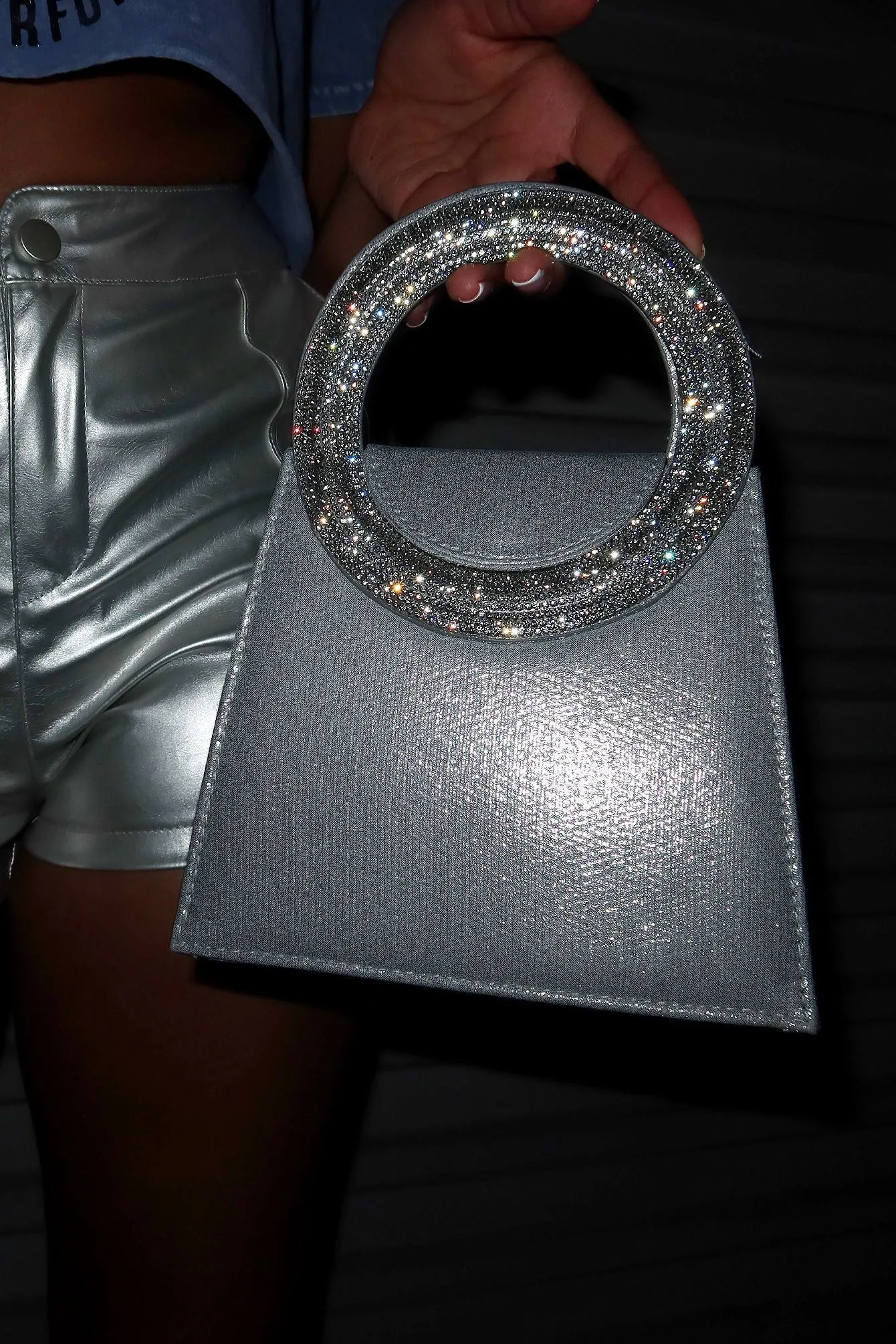 Klara Rhinestone Top Handle Satin Evening Bag