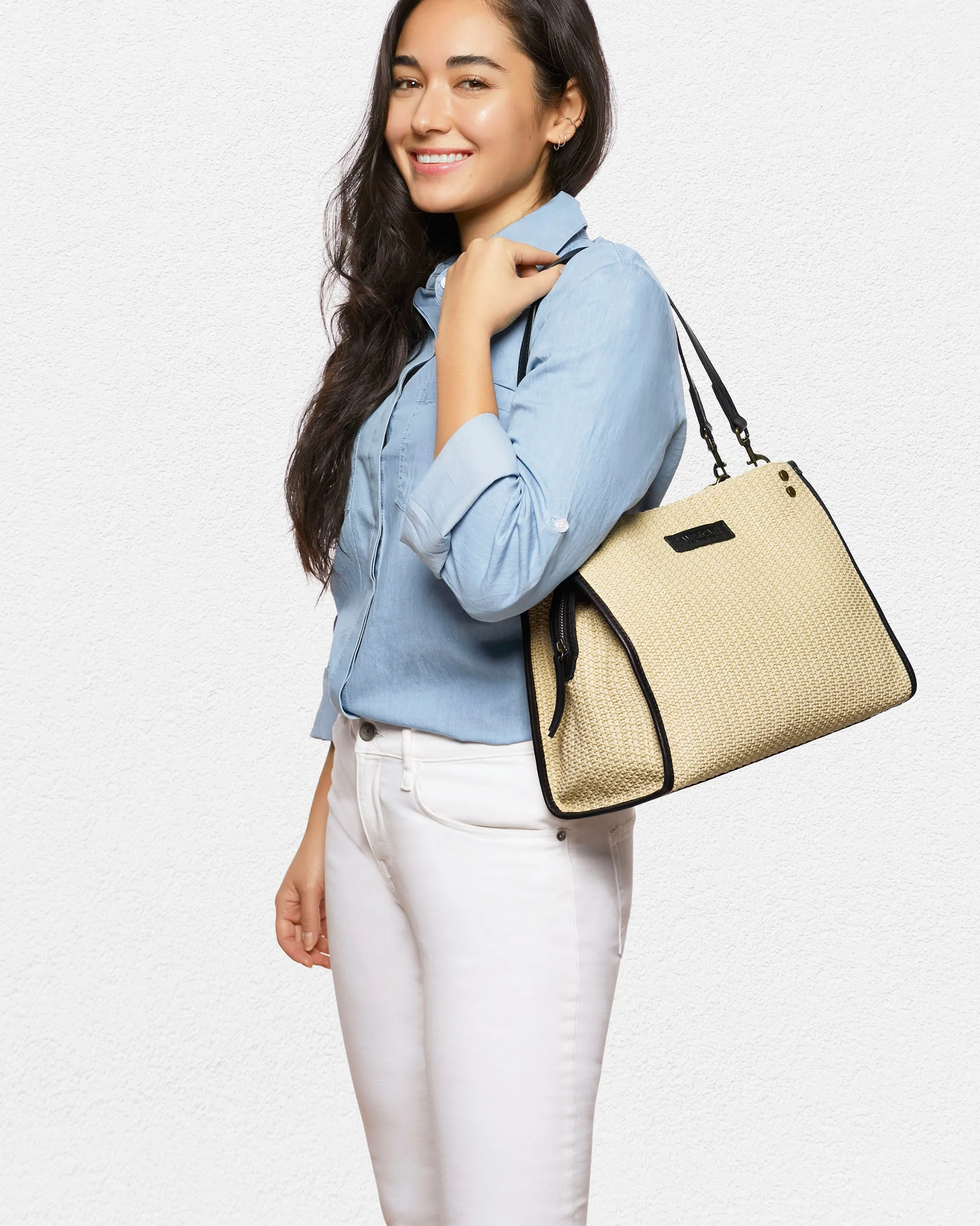 Lenox Raffia Triple Entry Satchel