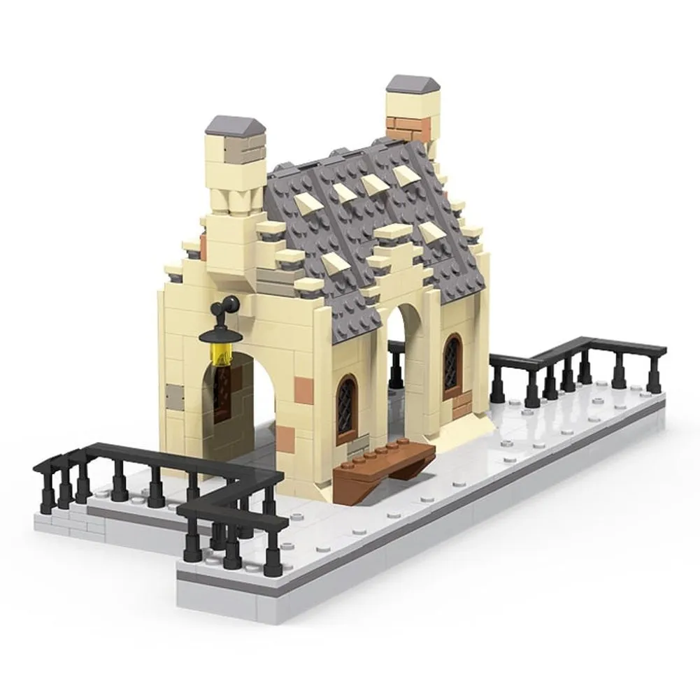 MOC  Compatible  Harry Forbidden Potter Medieval Railway Station Street Magic School Scene Building Blocks Train Track Bricks Model toys Boy