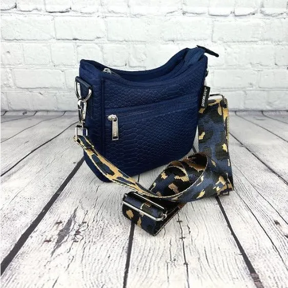 Navy  Croc-embossed Mini Messenger Crossbody Bag