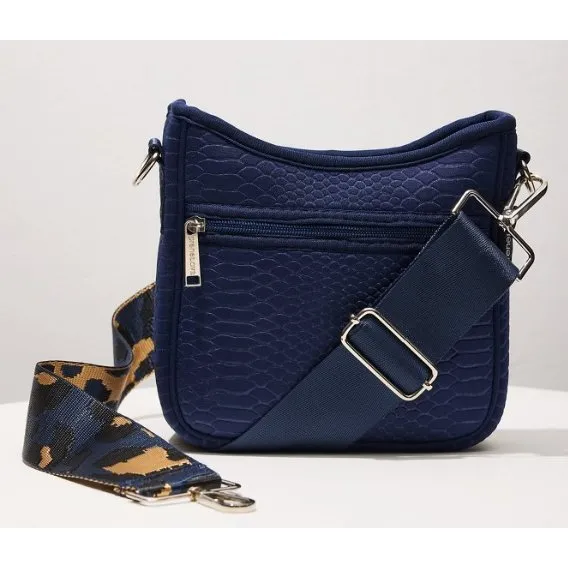 Navy  Croc-embossed Mini Messenger Crossbody Bag