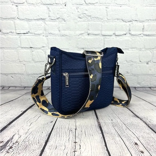 Navy  Croc-embossed Mini Messenger Crossbody Bag