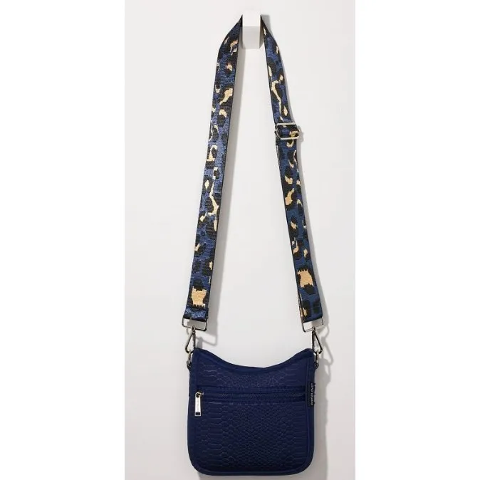 Navy  Croc-embossed Mini Messenger Crossbody Bag