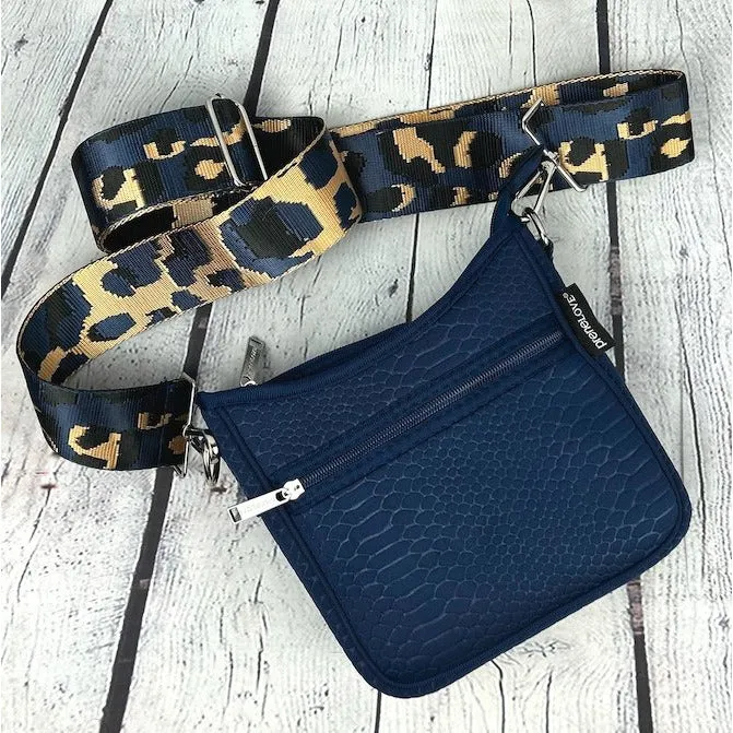 Navy  Croc-embossed Mini Messenger Crossbody Bag