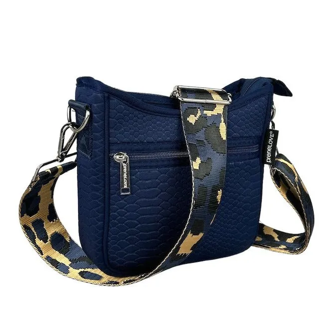 Navy  Croc-embossed Mini Messenger Crossbody Bag