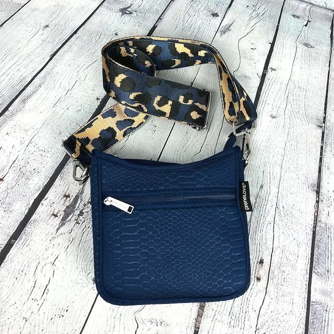 Navy  Croc-embossed Mini Messenger Crossbody Bag