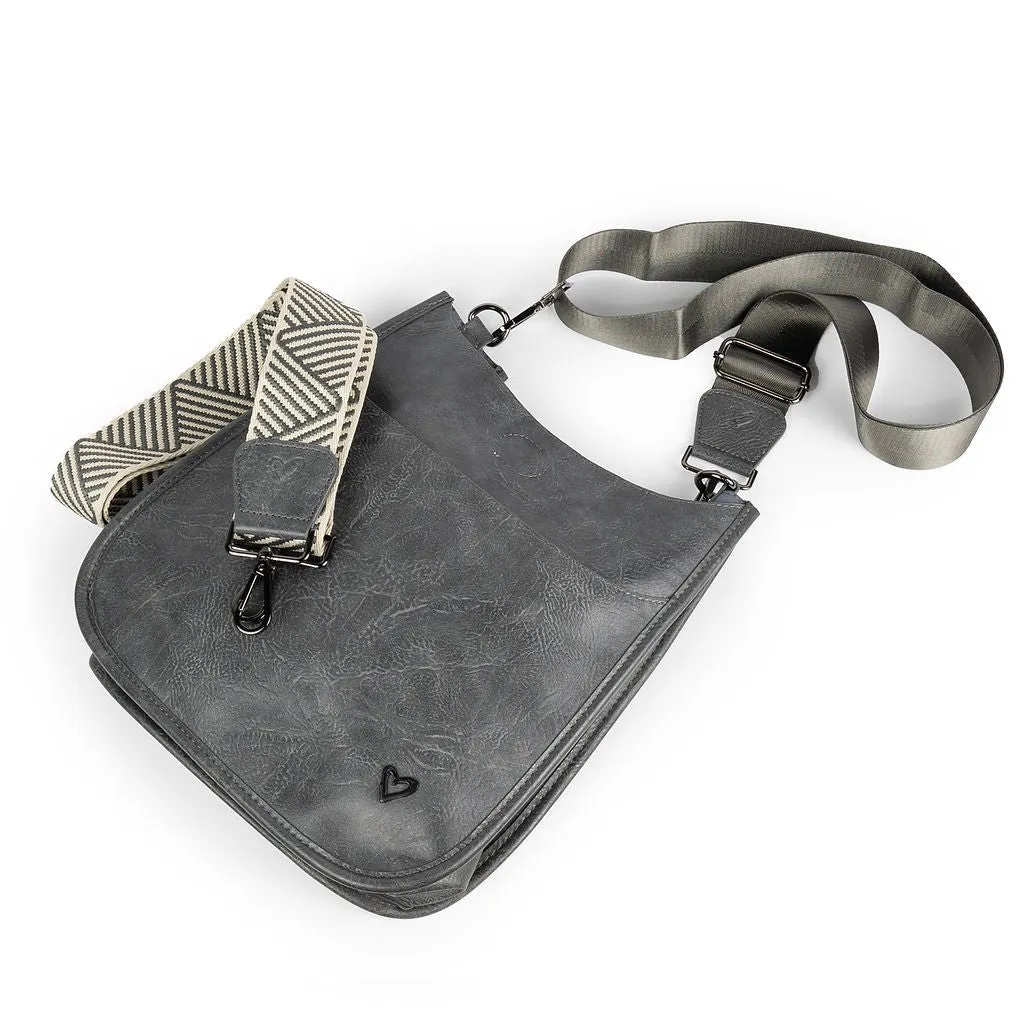 NEW: Oakville Vegan Leather Messenger - Grey