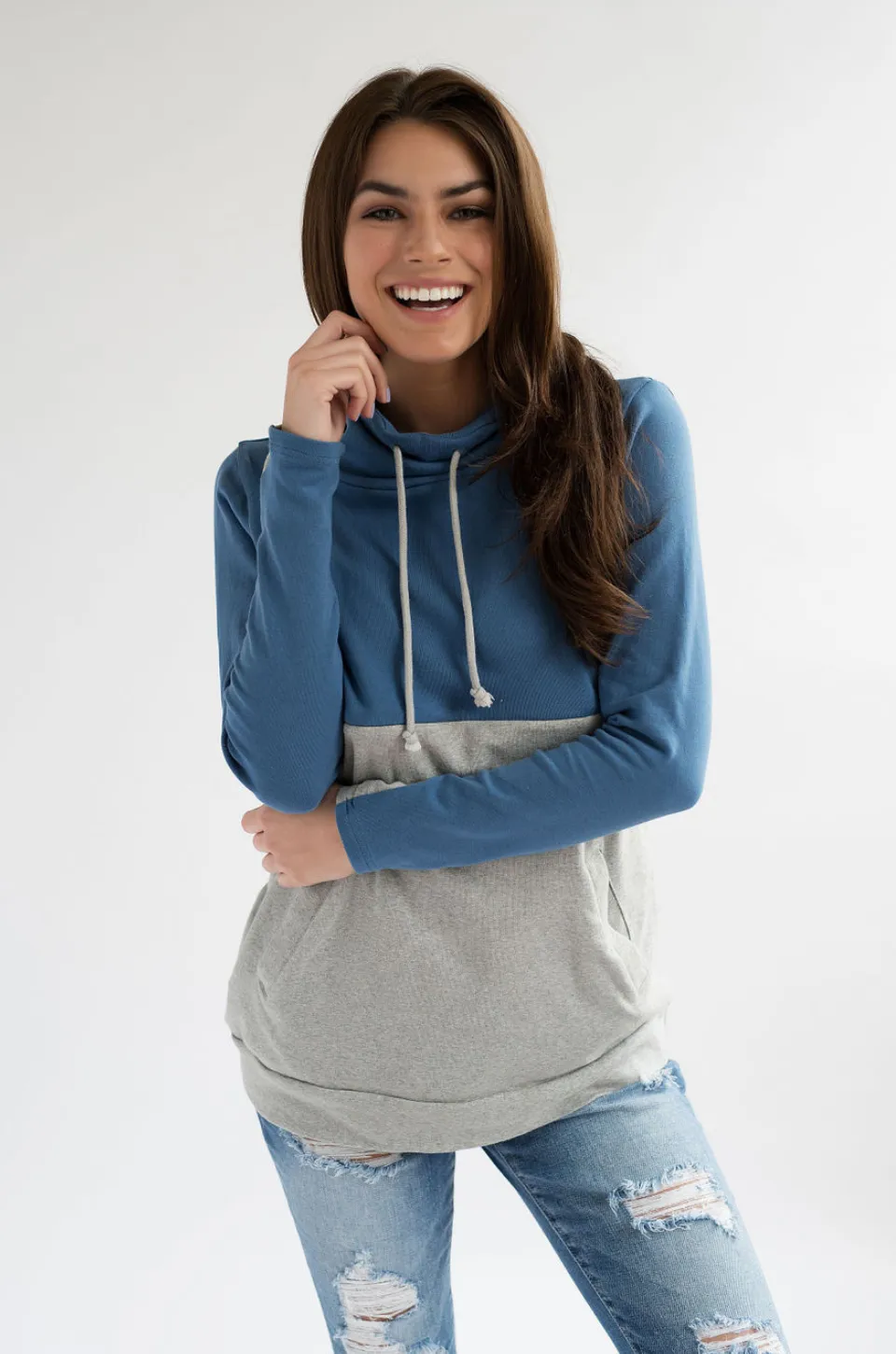 Nursing Sweatshirt Pullover - Colorblock Blue/Gray