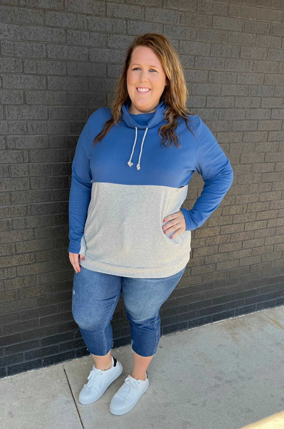 Nursing Sweatshirt Pullover - Colorblock Blue/Gray