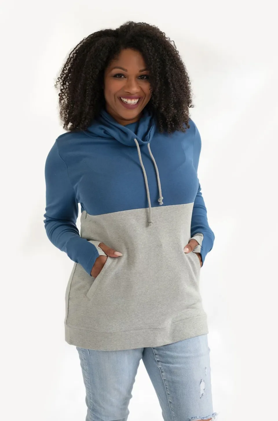 Nursing Sweatshirt Pullover - Colorblock Blue/Gray