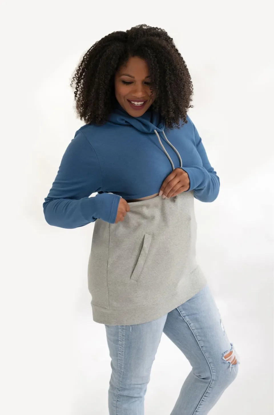 Nursing Sweatshirt Pullover - Colorblock Blue/Gray