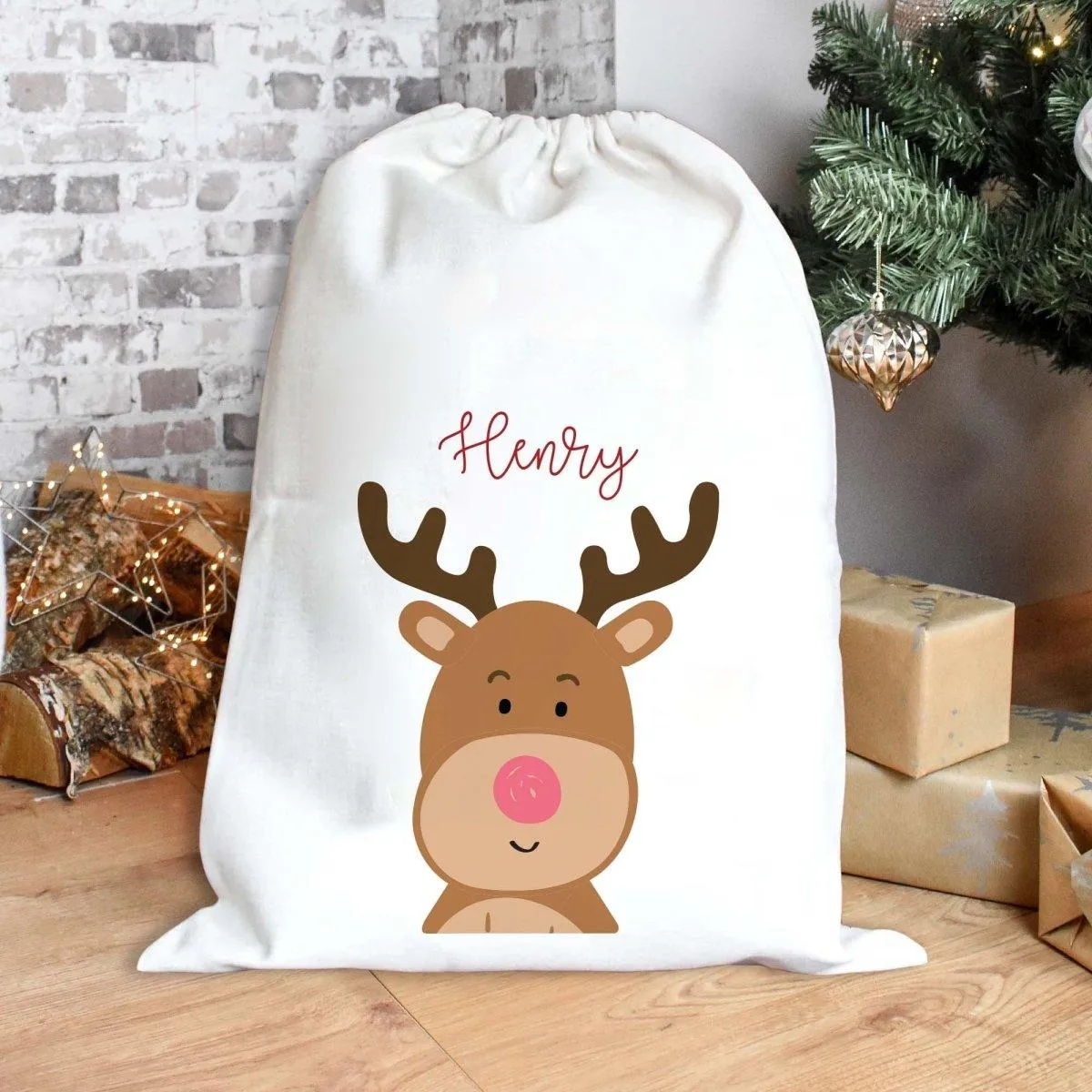 Personalised Christmas Sack, Reindeer Christmas Sack, Kids Christmas Sack, Christmas Santa Sack, Reindeer Gift Bag, Christmas Present Sack,