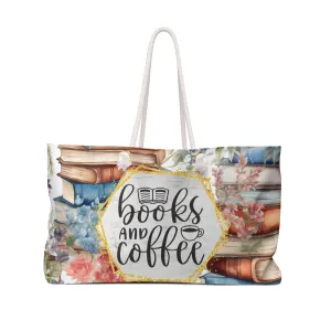 Personalised/Non-Personalised Weekender Bag, Books and Coffee Quote, Large Weekender Bag, Beach Bag, Book Bag