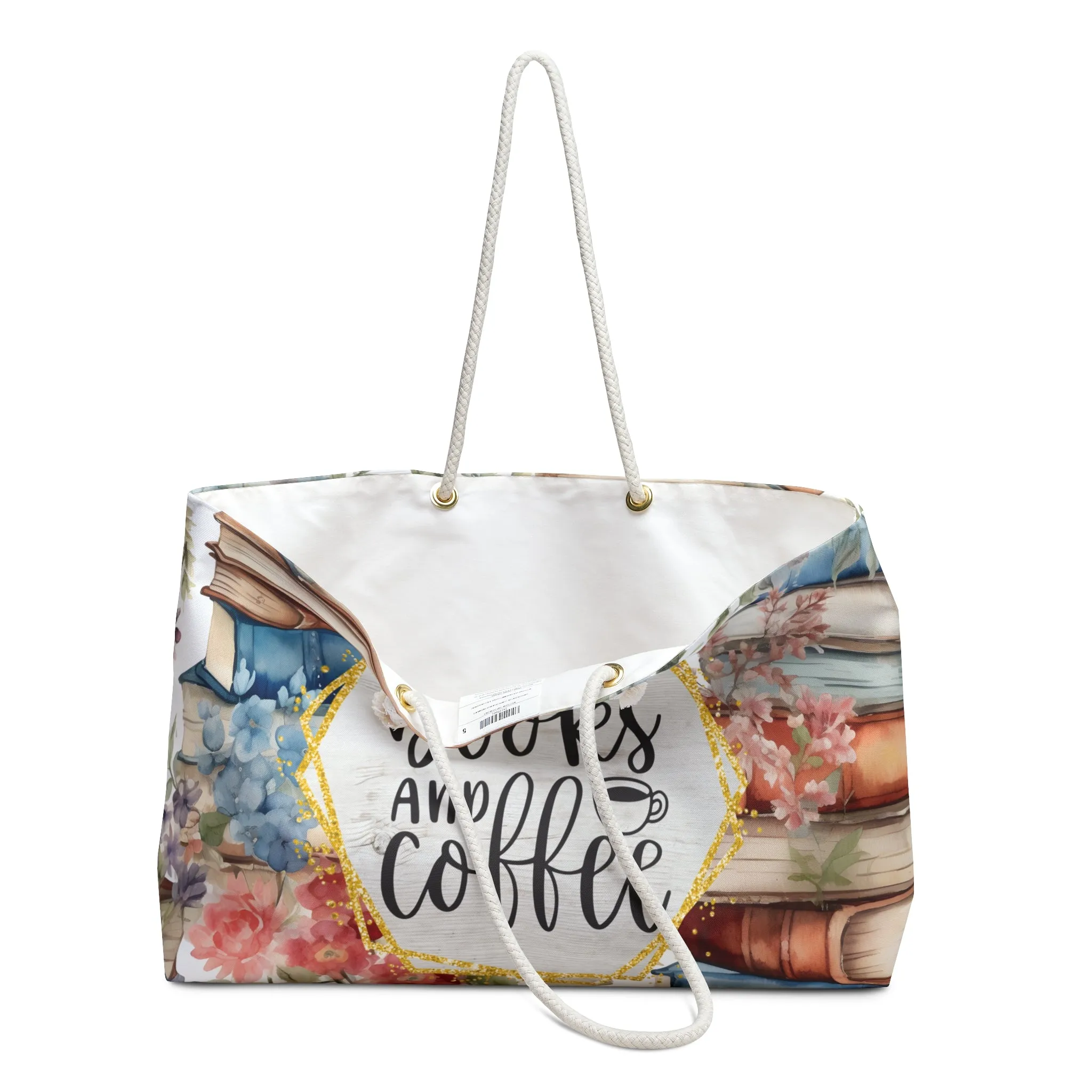 Personalised/Non-Personalised Weekender Bag, Books and Coffee Quote, Large Weekender Bag, Beach Bag, Book Bag