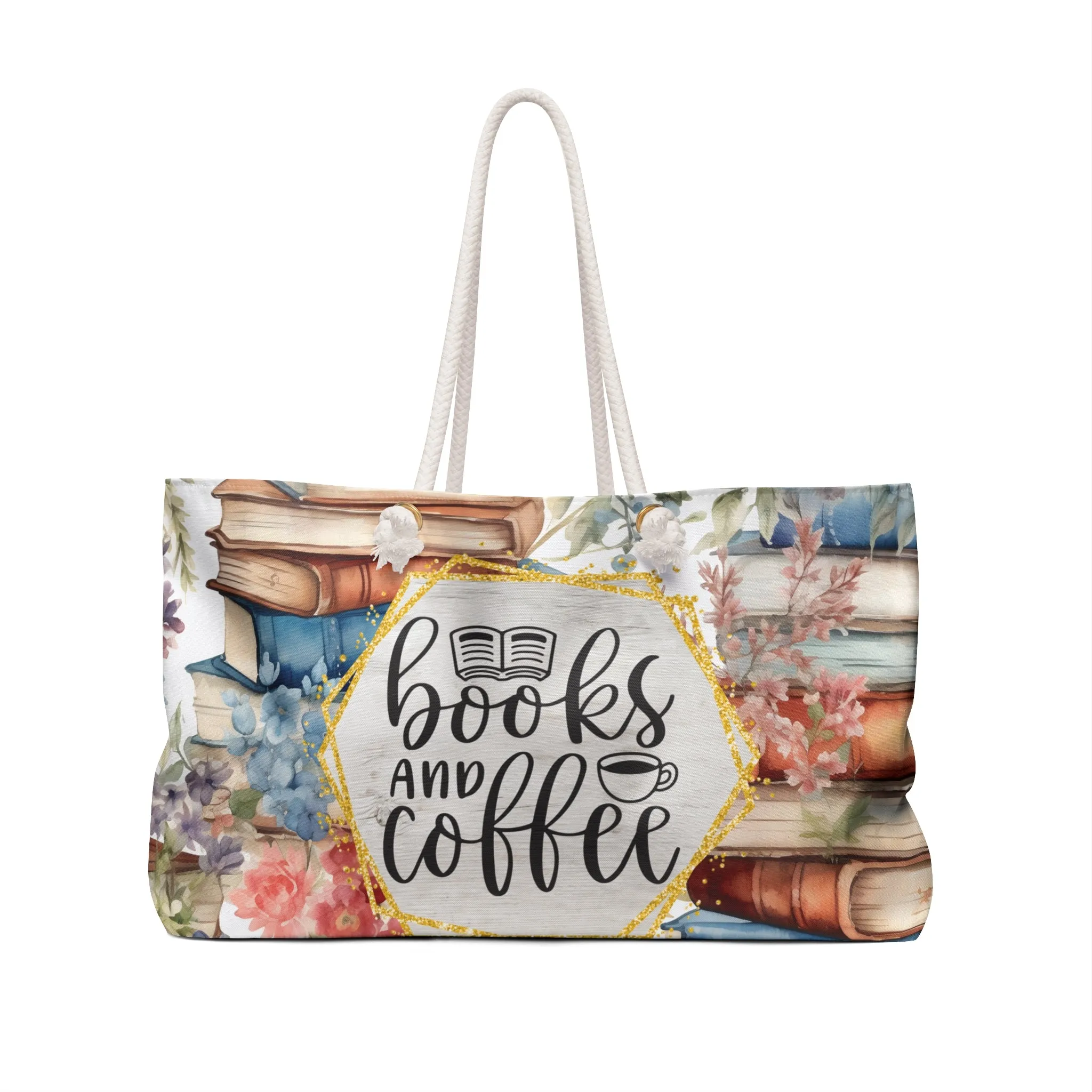 Personalised/Non-Personalised Weekender Bag, Books and Coffee Quote, Large Weekender Bag, Beach Bag, Book Bag