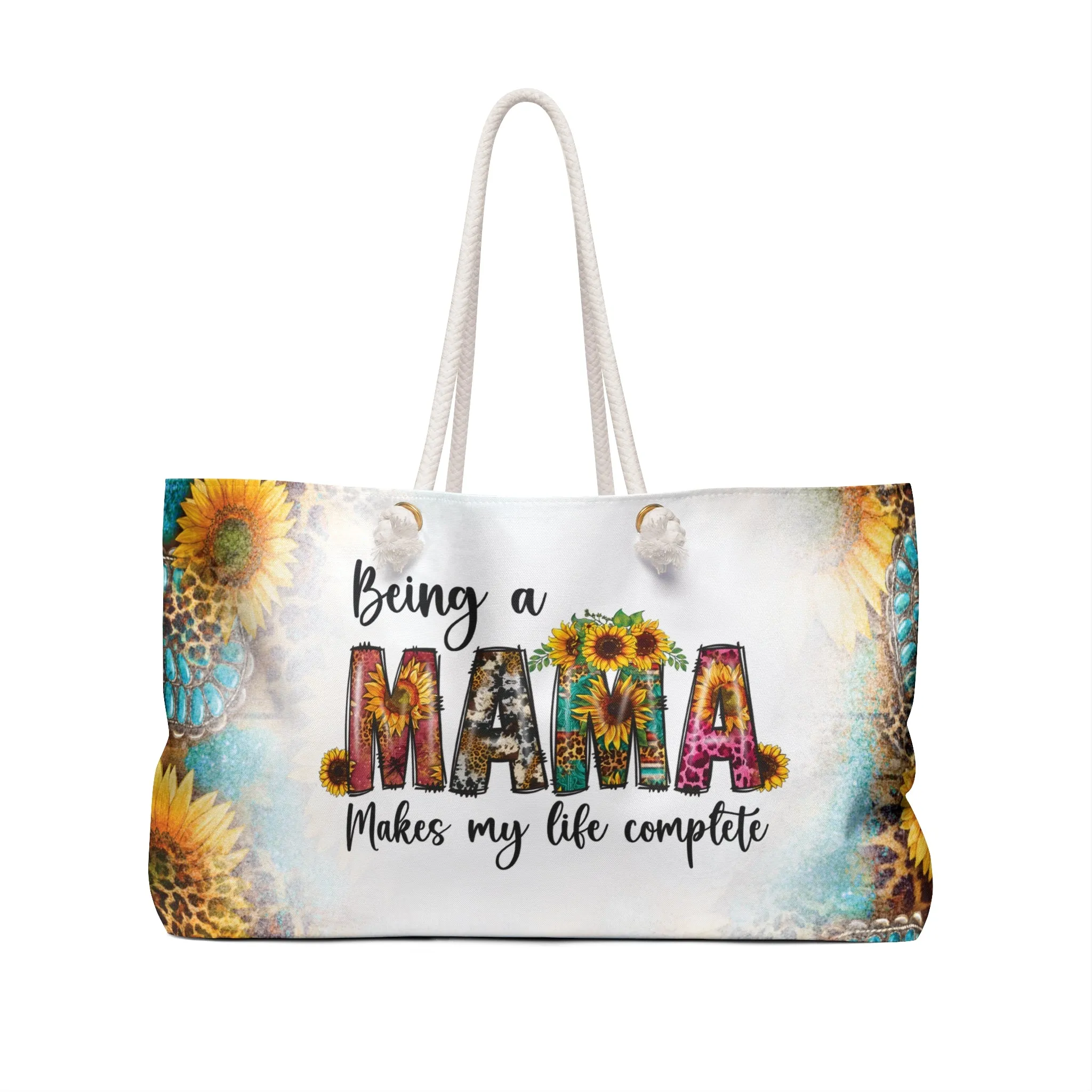 Personalised/Non-Personalised Weekender Bag, Country & Western, Quote, Being a Mama Makes my life Complete, Large Weekender Bag, Beach Bag, Book Bag