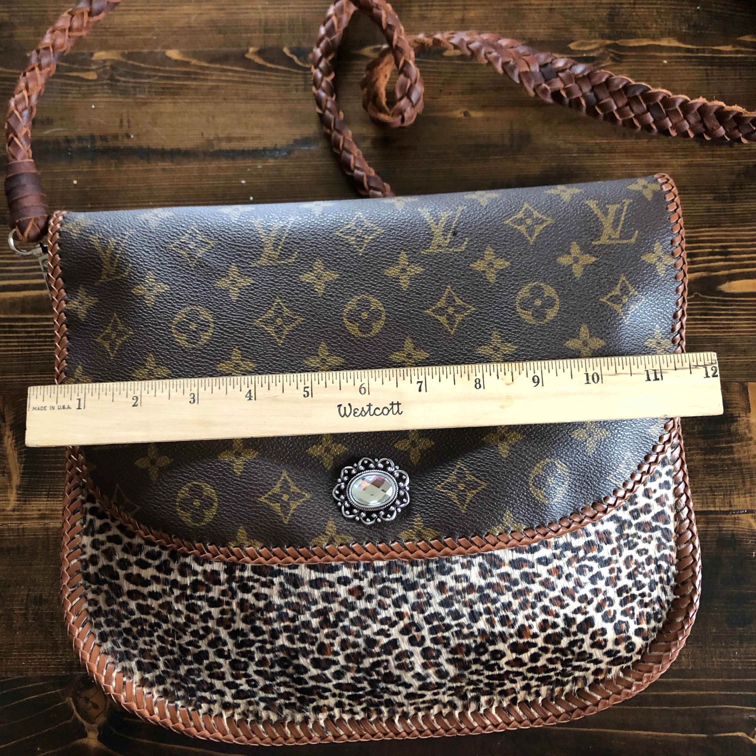 The Peacock Messenger - Blingy Leopard Hair-on-Hide and Monogram