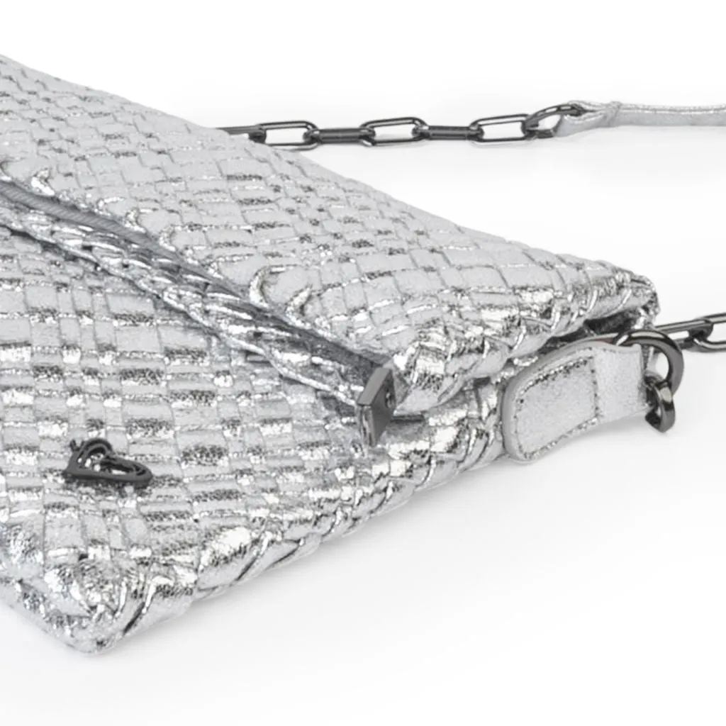 Victoria Hand-woven Convertible Clutch - Silver