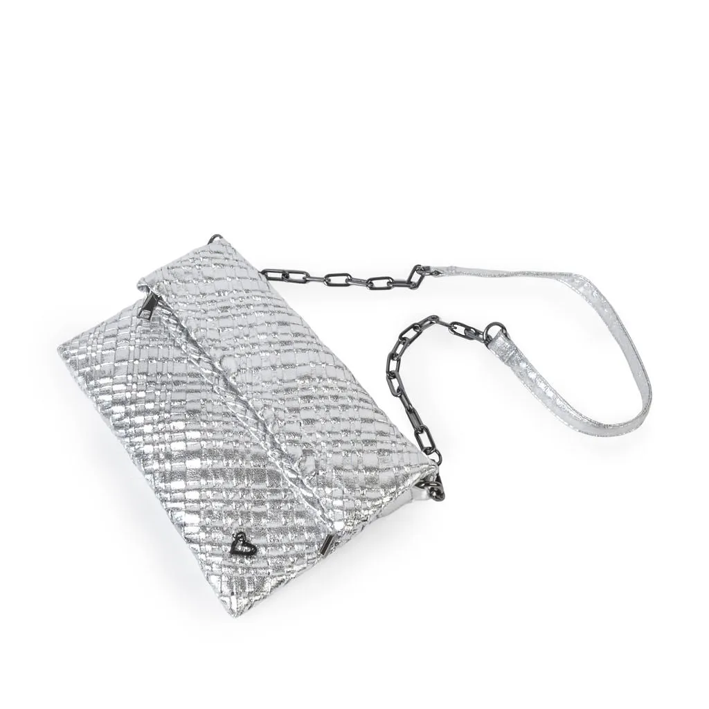 Victoria Hand-woven Convertible Clutch - Silver