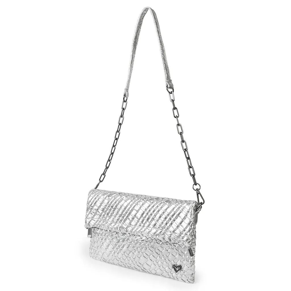 Victoria Hand-woven Convertible Clutch - Silver