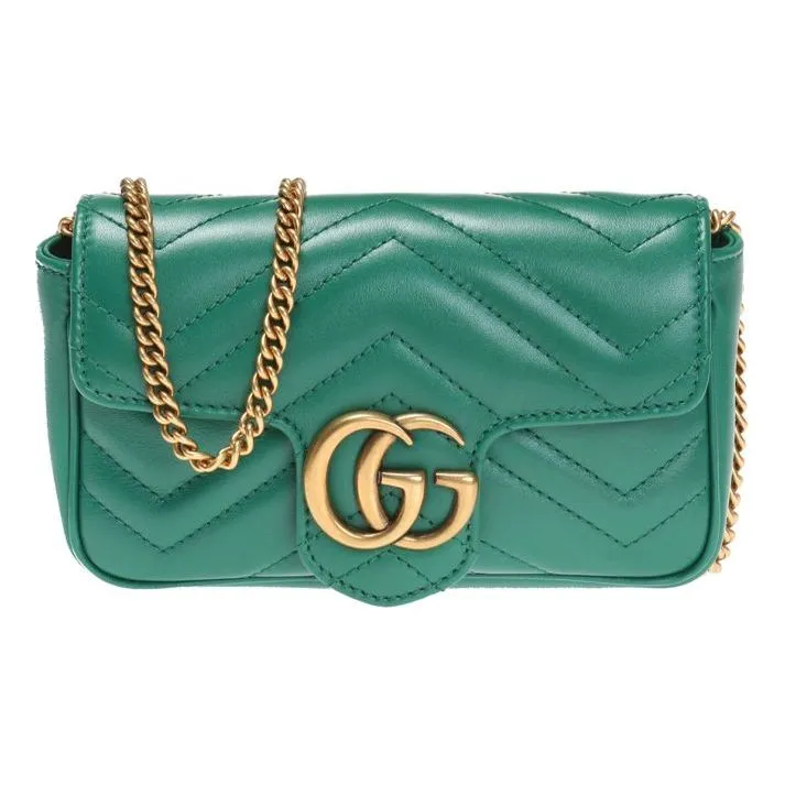 (WMNS) GUCCI Leather GG Marmont Logo Quilting Chain Single-Shoulder Bag Super Mini Green 476433-DSVRT-3120