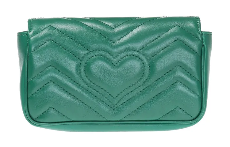 (WMNS) GUCCI Leather GG Marmont Logo Quilting Chain Single-Shoulder Bag Super Mini Green 476433-DSVRT-3120