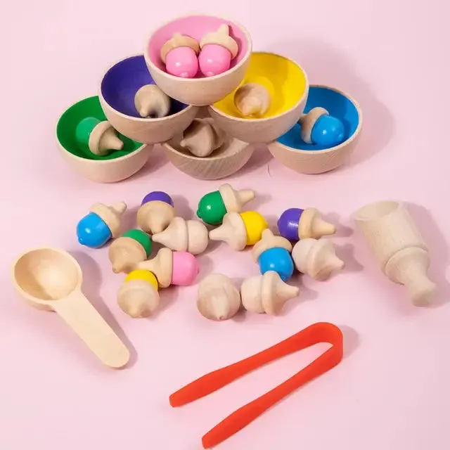 Wooden Acorn Sorting & Counting Toy